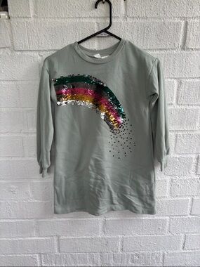 H&M Sage Long Sleeve Sequins Rainbow Dress sz 9/10